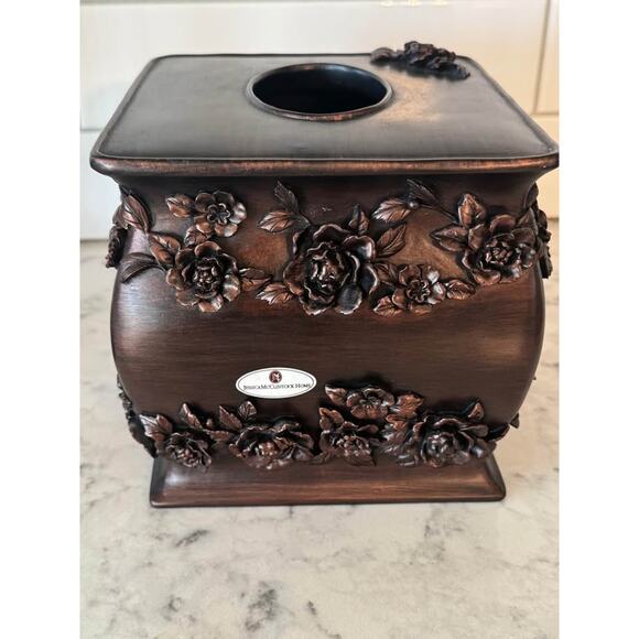 Vintage Bronze Floral Roses Bathroom Hand Towel Stand Tissue Box Cover - Picture 4 of 9